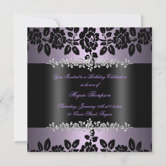 紫色及び黒い花の菓子16の誕生日の招待状 招待状 (裏面)