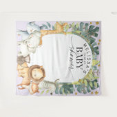 紫色可愛いジャングルの赤ちゃん動物シャワーの背景 タペストリー (正面(横))