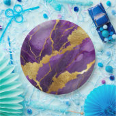 紫色大理石图案配金色 ペーパープレート (パーティー)