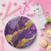 紫色大理石图案配金色 ペーパープレート (パーティー)