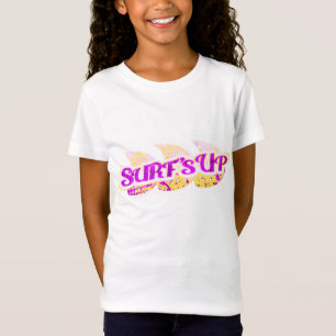 紫色女の子及び黄色いTシャツの上の波 Tシャツ