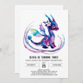 紫色幻想竜のデジタルガールバースデー 招待状 (正面/裏面)