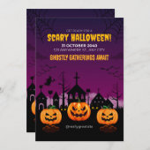 紫色幽霊のよく出るの怖いハロウィンポスター 招待状 (正面/裏面)