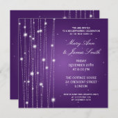 紫色引っ越し祝いパーティーのパーティーのきらめくなライン 招待状 (正面/裏面)