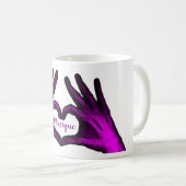 紫色手のX線のハート コーヒーマグカップ (正面右)