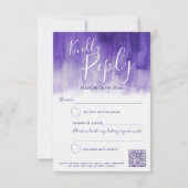 紫色抽象モダンアートの結婚式返信QRコード 招待状 (裏面)