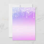 紫色文字のキラキラ垂れる女の子ベビーシャワー 招待状 (裏面)