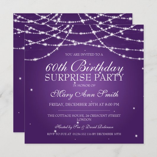 紫色星の驚きの誕生会の一連 招待状 (正面/裏面)