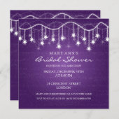 紫色星を微かに光らせるエレガントなブライダルシャワー 招待状 (正面/裏面)