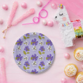 紫色春の花模様 ペーパープレート (パーティー)