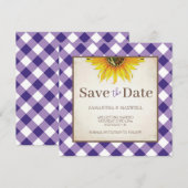 紫色格子の秋の結婚式 Save The Date セーブザデート (正面/裏面)