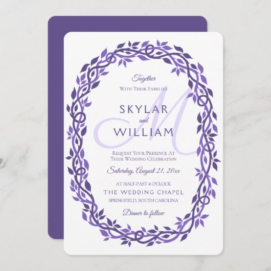 紫色森林婚礼紫罗兰花环 招待状 (正面/裏面)