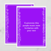 紫色楽譜の音符 招待状 (正面/裏面)