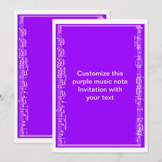 紫色楽譜の音符 招待状 (正面/裏面)