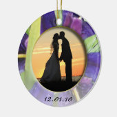 紫色水アイリス写真 セラミックオーナメント (左)