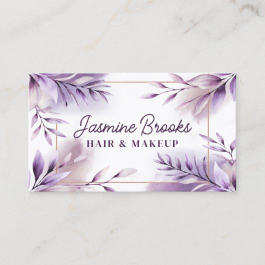 紫色水彩の葉 エレガント 名刺 (正面)