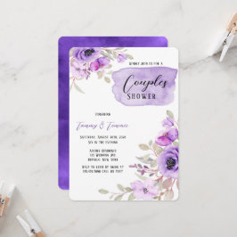 紫色水彩牡丹花情侣淋浴邀请函 招待状