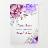 紫色水彩花卉写真 結婚式 三つ折り招待状 (カバー)