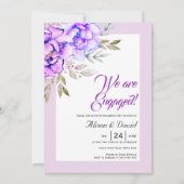 紫色水彩花卉薰衣草订婚 招待状 (正面)