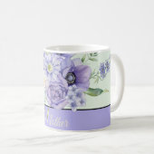 紫色水彩花卉 可自定义 コーヒーマグカップ (正面右)