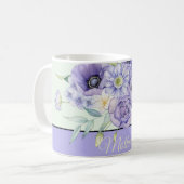 紫色水彩花卉 可自定义 コーヒーマグカップ (正面左)