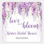 紫色水彩藤の花の結婚前お祝い スクエアシール (正面)