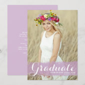 紫色水彩飛沫写真 卒業式 招待状 (正面/裏面)