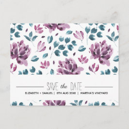 紫色牡丹水彩 Save the Date ポストカード