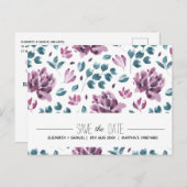 紫色牡丹水彩 Save the Date ポストカード (正面/裏面)
