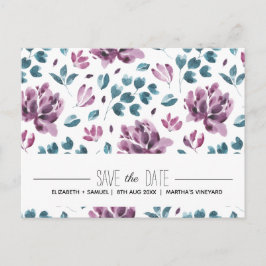 紫色牡丹水彩 Save the Date ポストカード