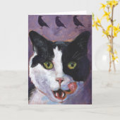 紫色猫の挨拶状 カード (黄色い花)