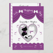 紫色猫の結婚式のカップルの招待状 招待状 (正面/裏面)