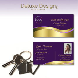 紫色王室のの波状金ゴールドデコール（ロゴと写真） 名刺