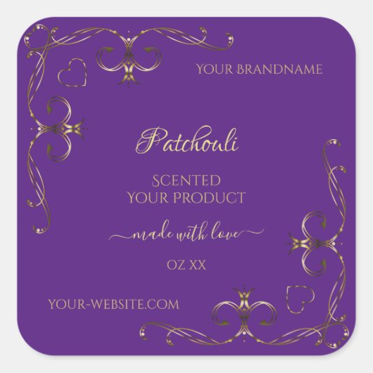 紫色王室のの製品ラベル華美コーナ縁どー スクエアシール (正面)