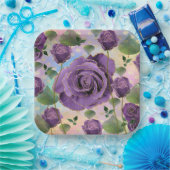 紫色玫瑰紙盤（假金邊框） ペーパープレート (パーティー)