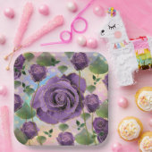 紫色玫瑰紙盤，附仿金色飾邊 ペーパープレート (パーティー)