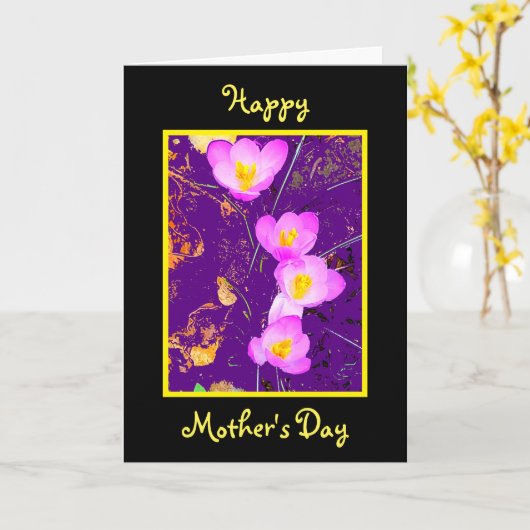 紫色番紅花母親節 カード (黄色い花)