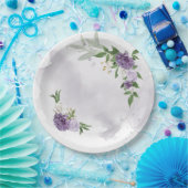 紫色白フローラ ペーパープレート (パーティー)