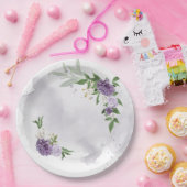 紫色白フローラ ペーパープレート (パーティー)