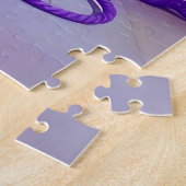 紫色目の猫と紫の糸と花 ジグソーパズル (側面)