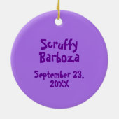 紫色私の初めてのクリスマスのカスタムな写真の名前犬 セラミックオーナメント (裏面)