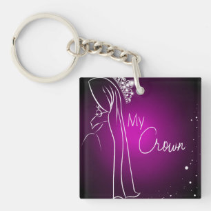 紫色私の王冠の正方形(両面の) Keychain キーホルダー