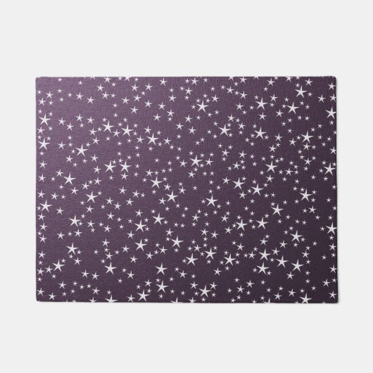 紫色紙の背景に白い星 ドアマット (正面)