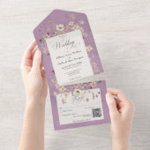 紫色素朴のワイルドフラワーフレームQRコード オールインワン招待状 (貼ってはがせる)