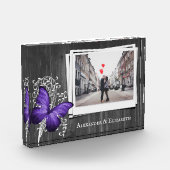 紫色素朴の蝶カップルのフォトブロック フォトブロック (左)