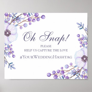 紫色結婚の花のサイン。Instagramハッシュタグ ポスター