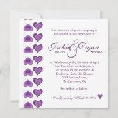 紫色結婚式招待状のかわいいハート セーブザデート (裏面)