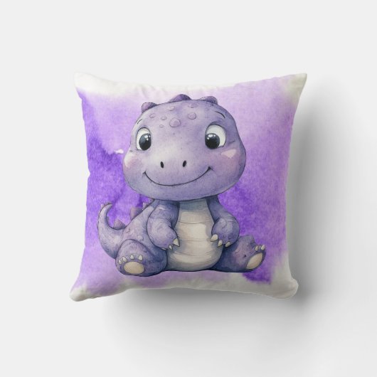 紫色絵を描の可愛い恐竜の女の子の赤ちゃんシャワーギフト クッション (裏面)