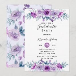 紫色绘芍药桉树叶单身派对 招待状
