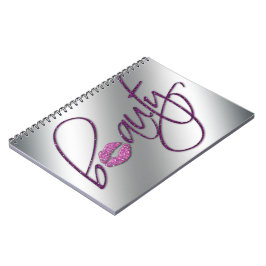 紫色美しいのCosmetologyのピンクのグリッターの唇 ノートブック